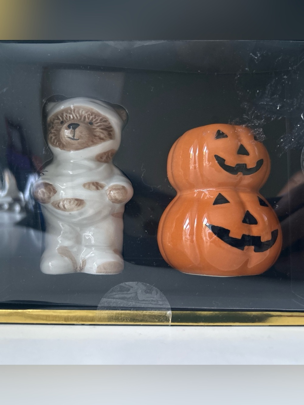 Halloween Mummy-Bear & Pumpkin Salt and Pepper Shakers Set of 2 NEW